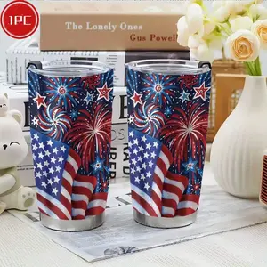 1pc 20oz Vacuum Insulated Stainless Steel Travel Mug with Patriotic Fireworks & American Flag Design |   Leak-Proof Lid |   Reusable Travel Cup |   The Perfect Gift for Men on Father'S Day |   Double-Walled Vacuum Insulation Suitable for Coffee And Tea