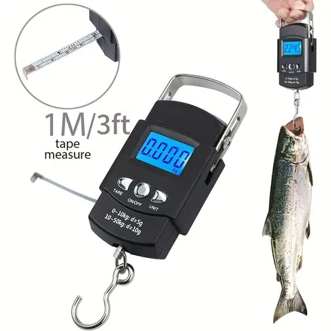 Portable Digital Fishing Scale, 50kg/110lb Heavy-Duty Electronic Luggage Scale with LCD Display, for Travel and Fishing, Battery Included, Tool
