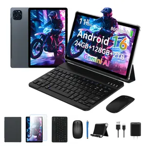 11'' Tablet Bundle Android 16, 24GB(8+16) RAM 128GB ROM(2TB TF), 8000mAh, T7250 Octa Core CPU+13MP Camera/Gemini AI/5G Wi-Fi+BT5.0/Face ID/Widevine L1, 8 in 1 Tablets with Keyboard Mouse Stylus