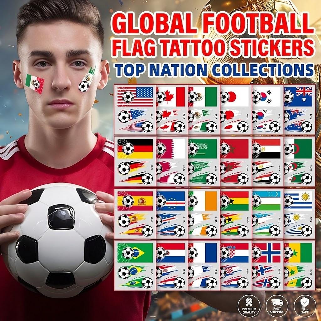 10-Pack Soccer Fan Temporary Tattoos for USA Host City Tournament - Brazil Mexico Argentina Germany Italy National Flags - Football Body Art for All Supporters Adults & Kids