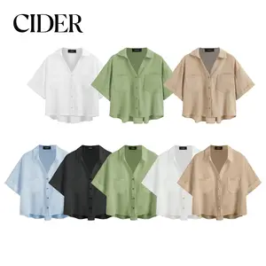 [5 colors, US size 0-26] Collar Pocket Short Sleeve Blouse