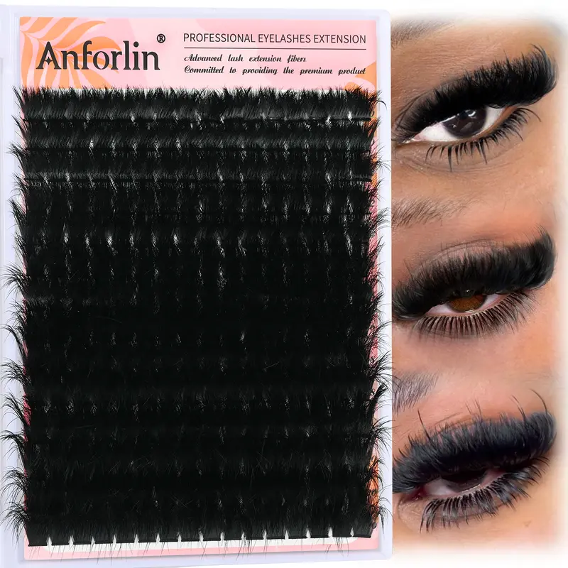 Anforlin 3D Realistic Lash Cluster Cosmetic Kit for Adults - 10-20mm Thick, 200D D-Curl Eyelash Extensions, 224-Pcs Soft False Eyelashes, Fluffy Lash Clusters DIY At-Home Makeup Set