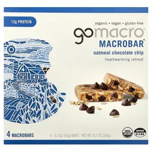 GoMacro MacroBar®, Heartwarming Retreat, Oatmeal Chocolate Chip, 4 Bars, 2.3 oz (65 g) Each