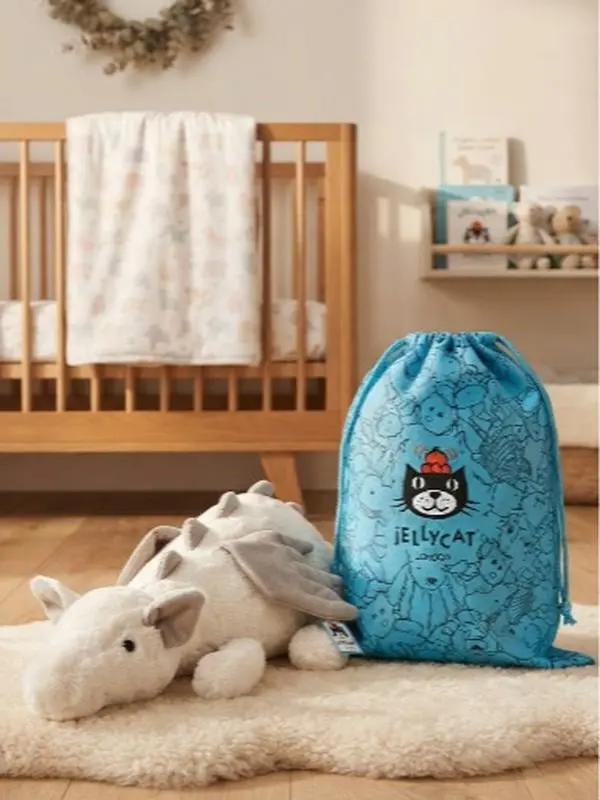 Drawstring Plush Toy Storage Bag for Jellycat Lovers - Heavy Duty Dustproof Travel Laundry & Plushie Organizer Pouch with Cute Cartoon Print