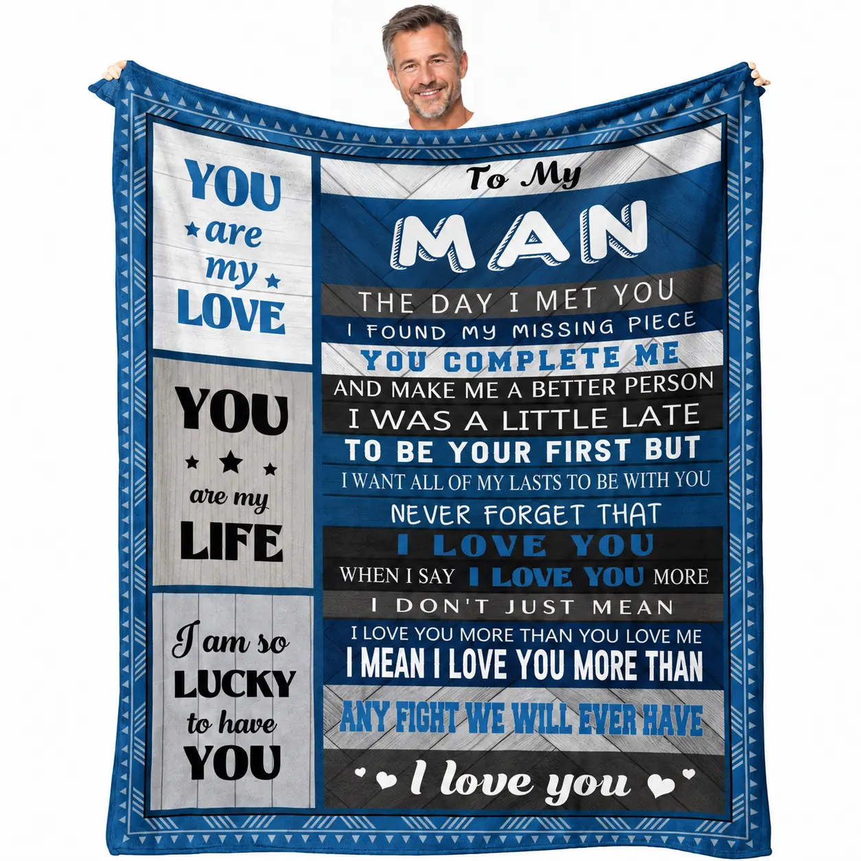 To My Man Blanket,Valentines Love Gifts for Men Him Boyfriend Husband, Wedding Anniversary Birthday Christmas Gifts, Romantic I Love You Blanket, Printed on One Side