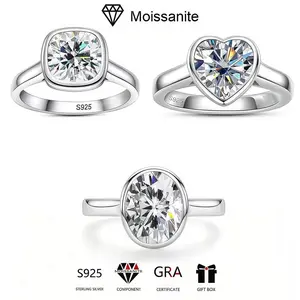 Heart-shaped Moissanite Ring S925 Sterling Silver 2 Carat Oval Ring Simple Pillow-shaped Moissanite Diamond Ring for Women