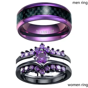 2 Rings His And Hers Couple Rings Black Plated 3pcs Womens Wedding Ring Sets Titanium Steel Mens Ring Wedding Bands