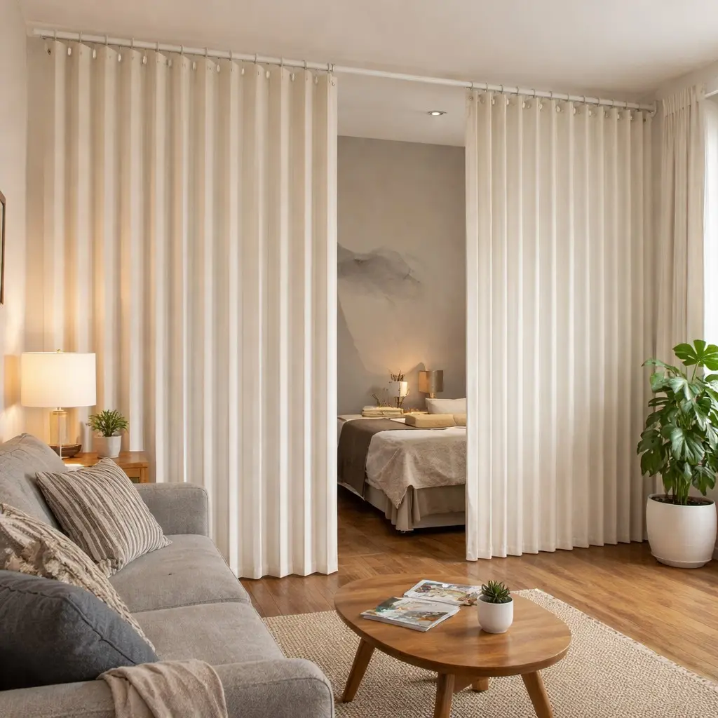No Drill Room Divider Curtain – Foldable Privacy Partition Curtain for Bedroom, Dorm, Studio & Small Apartments, Easy Install Curtain