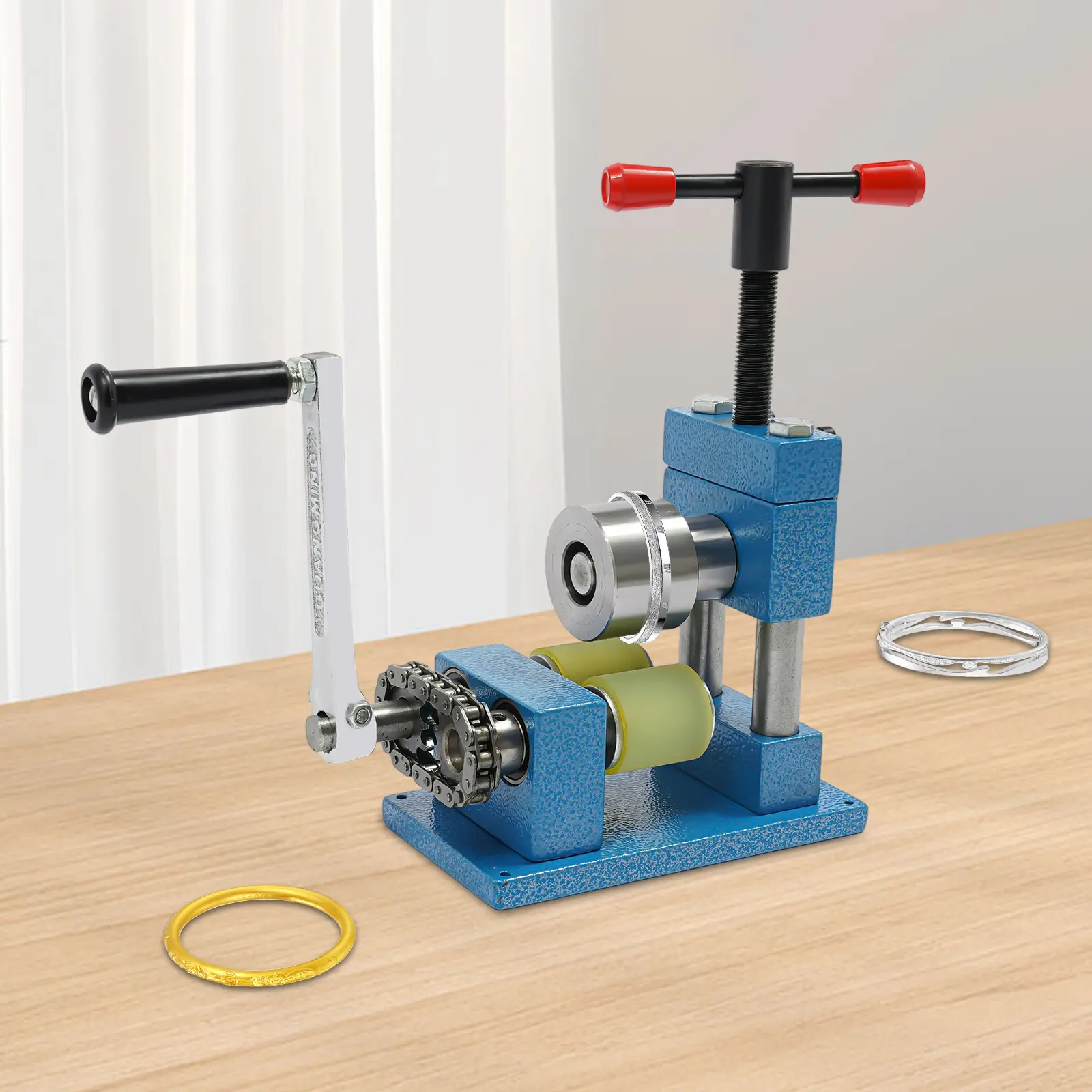Hand Crank Ring Bracelet Bending Machine Manual Jewelry Press Former 45# Iron Durable for Earring Ring Craft Desktop Mount with T-Bar