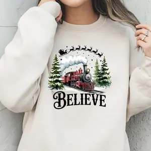 Polar Express Sweatshirt Christmas Gift Idea Believe Sweater Soft Cozy Fabric Pullover Crewneck Womenswear Fit Long Sleeve Baby Pink Casual Tops sweatshirt