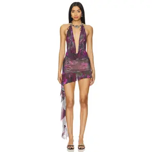 Jaded London Sheer Glitter Backless Dress in Multi
