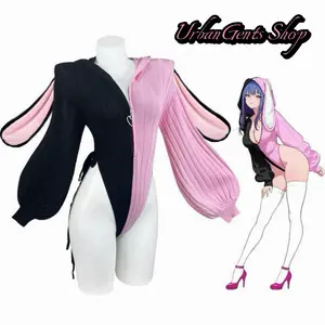 Cute Knitted Bunny Suit Christmas with Fuzzy Rabbit Ears Anime Cosplay Costume Underwear for Women Plus Size Lingerie Fancy Nancy Outfits for Halloween Jumpsuit Black Clothes Womenswear Everyday Soft Fabric Love Matching Streetwear Style