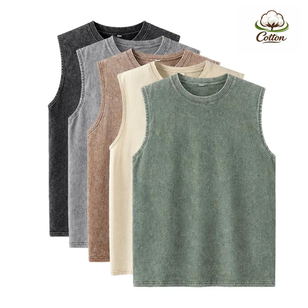Men's 5-Pack Faded Wash Cotton Muscle Tank Tops - Plain, Soft Menswear Clothes, Breathable Sleeveless Crew Neck Loose Vests, Casual Stylish Wardrobe Staples for Gym, Layering, Everyday Summer Looks