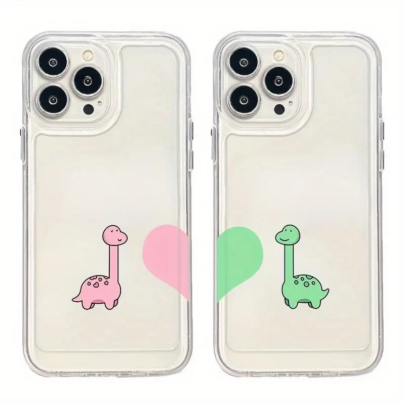 Animation Animal Couple Pattern Lightweight Durable Shockproof Smartphone Case - Dinosaur Matching Cover for iPhone 11/12/13/14/15/16/17 Pro/Pro Max/Plus, Camera-Protective Cellphone Accessory, Mixed Color 1 Casing
