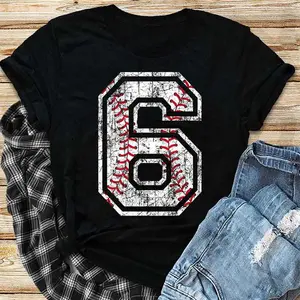 Baseball Jersey Number 6 Vintage Distressed 6th Birthday T-Shirt_1