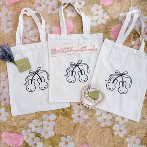 Miffy Inspired Bow Tote Bag - Durable Canvas Embroidered Pouch for Everyday Essentials 12”x14” with 13”handles