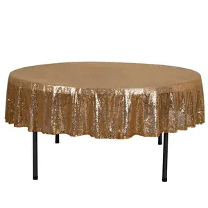 Sequin 90" Round Tablecloth Gold - Glittering Decor for Special Events