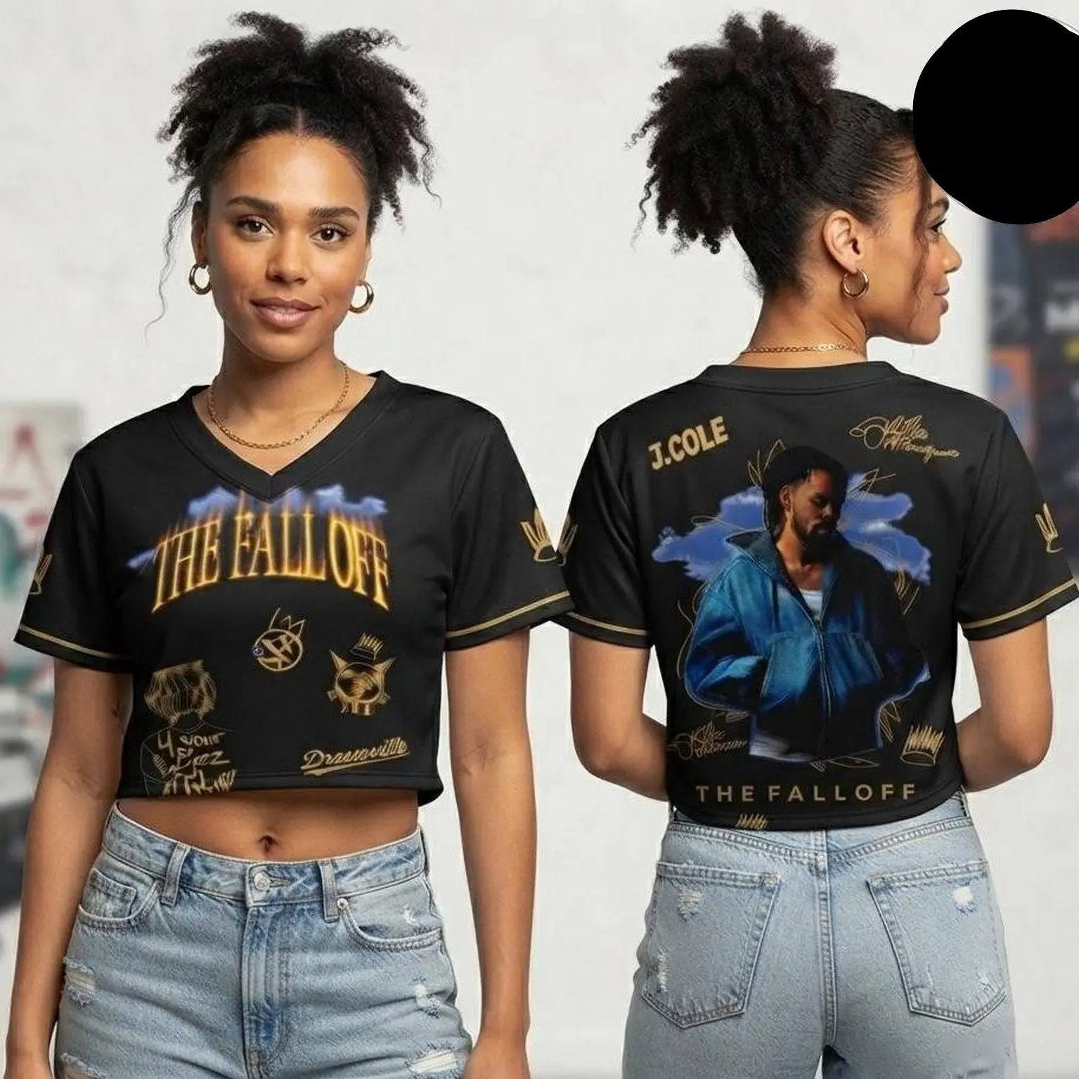 2026 JCOLE Crop Top Jersey, Black Gold Hip Hop Concert Outfit, Rap Music Tour Inspired Mesh Football Jersey Shirt, Short Sleeve Streetwear Top, Fan Gift for Women Men, Personalized Name and Number Style Jersey