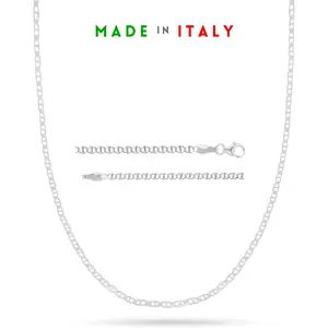 925 Sterling Silver 2.2mm Flat Mariner Chain Necklace 20 inch Italian Solid Silver
