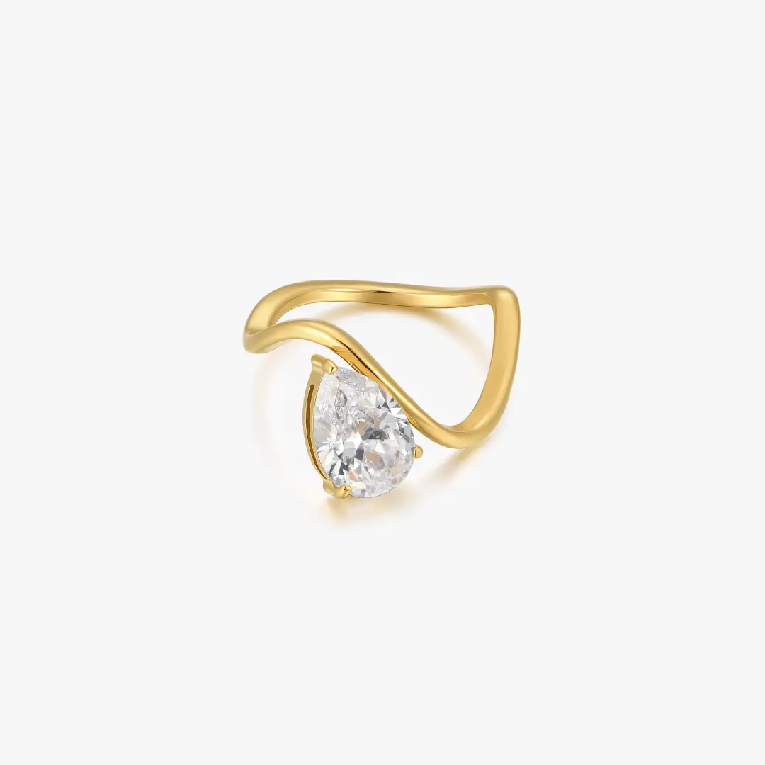 Wave Tear Drop Gem Ring