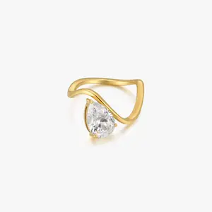 Wave Tear Drop Gem Ring