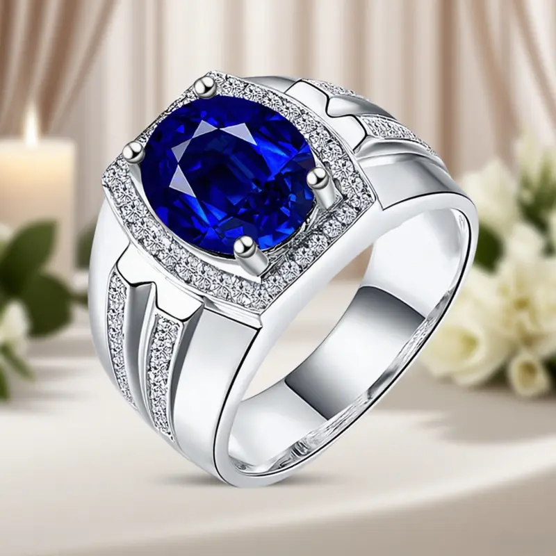 Men's Classic Blue Synthetic Zircon Ring - Fashionable Male Costume Jewelry, Elegant Engagement/Anniversary Gift, Artificial Zircon Rings, Sizes 6-12