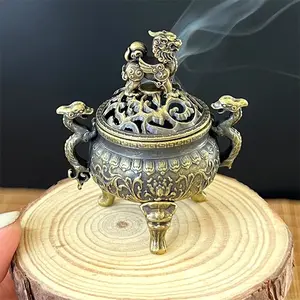 Vintage Alloy Incense Burner and Candle Holder, Three-legged Hollow Mini Sandalwood Incense Burner, Home Decorative Item