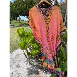 Kaftan Maxi Dress Peach Printed Summer Kaftan, MATERNITY 3X