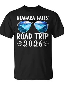 2026 Family Vacation T-Shirt for a Niagara Falls Road Trip, Unisex for Everyday Use.Humorous Christmas Novelty Tee for Men, Trendy Summer Streetwear, High-Quality Comfortable Casual Printed Shirt Made of Pure 220G