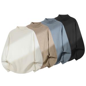 Men's Plain Mock Neck Sweatshirt Slim Fit Casual SportyThermal Long Sleeve Top for Spring & Fall Daily Wear inCream Color