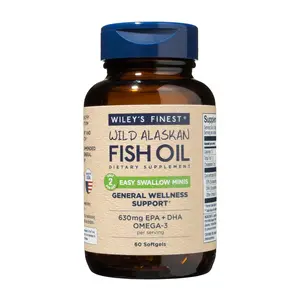Wiley's Finest Wild Alaskan Fish Oil Easy Swallow Minis - Omega-3 Fish Oil Supplement for Adults and Kids - Double-Strength 630mg EPA and DHA Natural Supplements