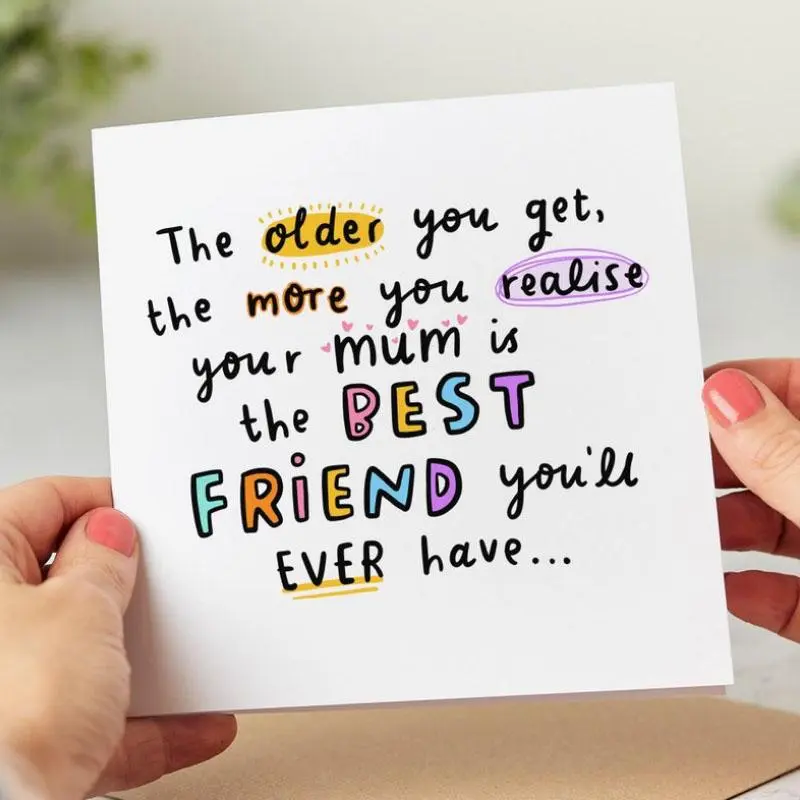 Mum Best Friend Letter Print Card, 1 Count Handwriting Letter Card, Birthday Card, Thank You Mum Card, Personalised Card