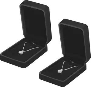 2 Pieces Classic Velvet Necklace Pendant Box for Jewelry Gift, Small Jewellry Storage Display Case for Wedding Engagement Birthday Anniversary