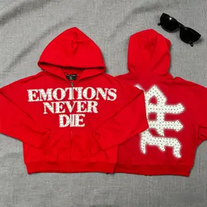 MIXED EMOTION Rhinestone Graphic Hoodie Oversized Men | Y2K Streetwear Sweatshirt | Emotions Print Bling Crystal Pullover | Trendy Zip Up Hoodie for Men, Perfect for Everyday Wear & Holiday Gift