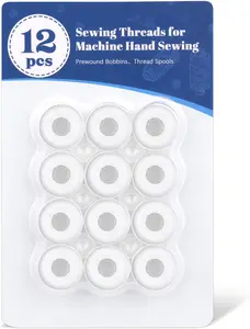 Thread for Sewing, 12 count White Sewing Machine Thread Prewound Bobbins Size a Sa156 for Embroidery and Hand Sewing DIY 50yds/Spool