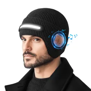 Touch Two Winter unisex Bluetooth Music LED Lighted Knit Warm Earflap Hat Athletic Sports Outdoor  Night Running Alert winter Lightweight Running Family Must Have Hiking Cycling Fashion