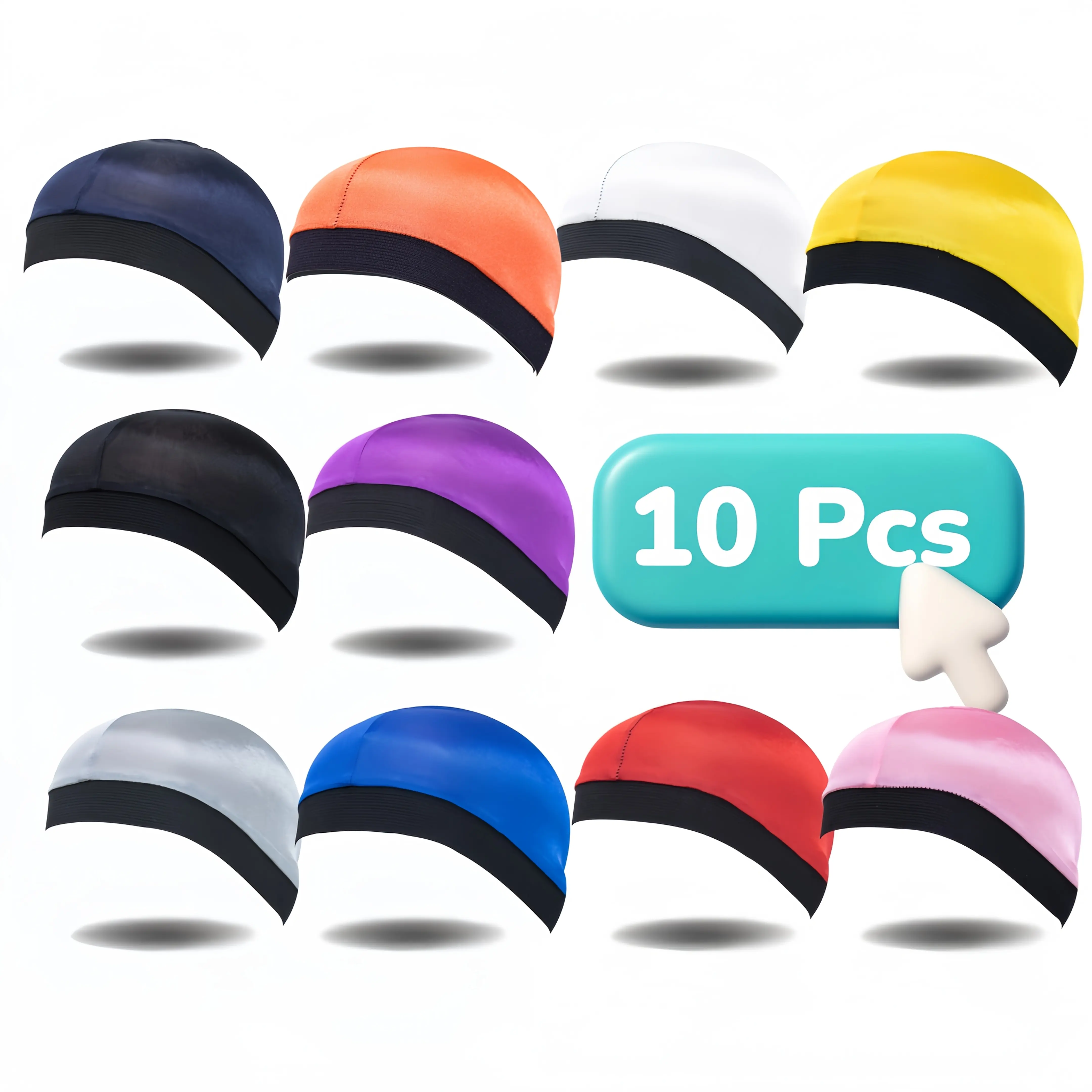 Unisex 10-Pack Polyester Wave Caps Set - Moisture-Wicking Stocking Hats, Stretchy Durag Liners for 360 Waves Hair Care That Wicks Away Damp