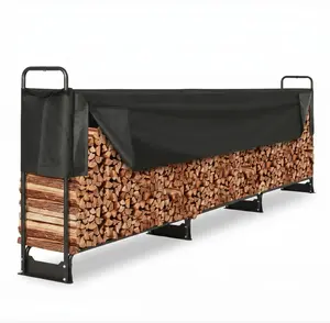 12.7 FT Outdoor Firewood Rack with Rain Cover, Heavy‑Duty Log Holder with Dedicated Waterproof Top Cover, for Fireplace, Patio, Indoor & Outdoor Log Storage, Black Firewood Storage Rack Holds Up to 3/4 Cord of Firewood