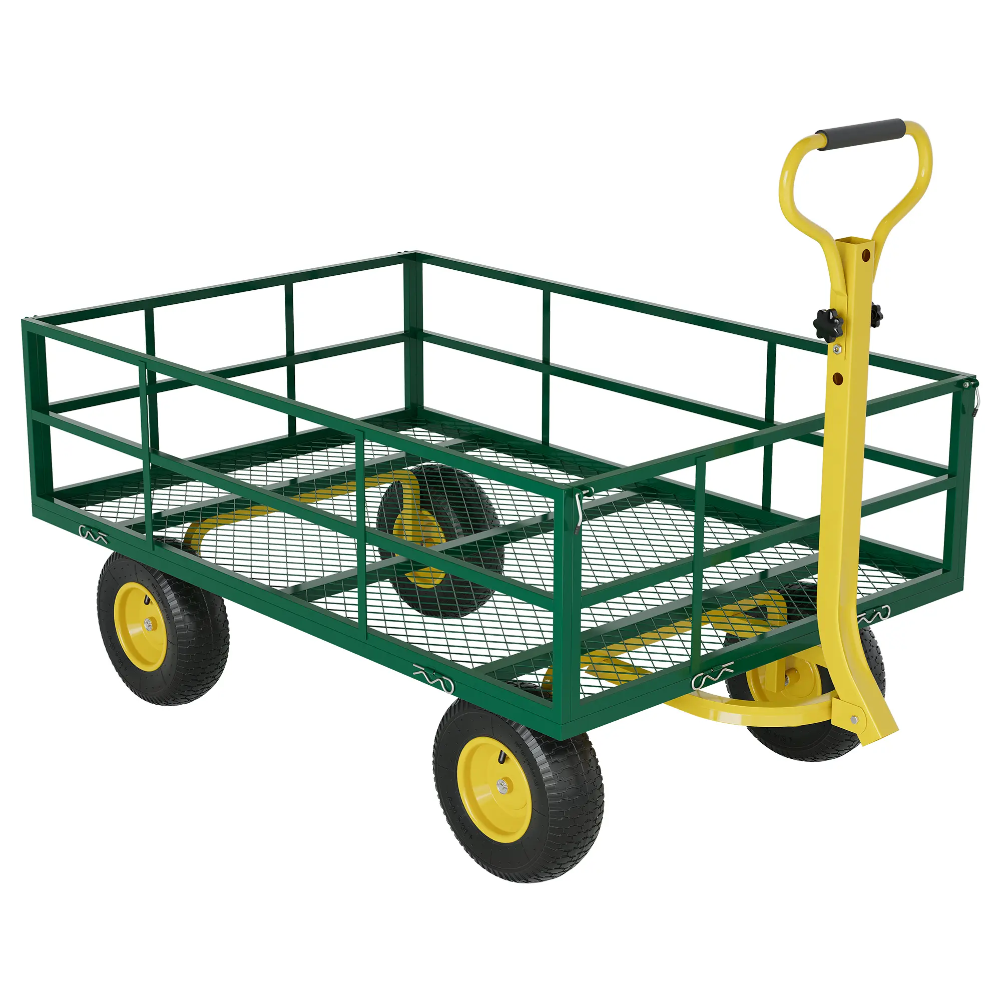Heavy Duty Steel Garden Cart Wagon – 3-in-1 Utility Wagon, Removable Mesh Sides, 900-1200 lbs Capacity, 10-13" All-Terrain Wheels, for Yard, Lawn, Outdoor Gardening Tools & Plant Transport