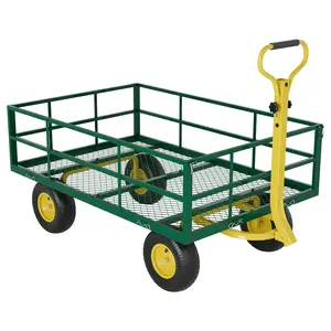 Heavy Duty Steel Garden Cart Wagon – 3-in-1 Utility Wagon, Removable Mesh Sides, 900-1200 lbs Capacity, 10-13" All-Terrain Wheels, for Yard, Lawn, Outdoor Gardening Tools & Plant Transport