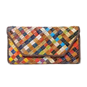High-end Genuine Leather Long Wallet Colorful Cowhide Hand-woven Design Card Holder Fashionable Clutch for Everyday Use