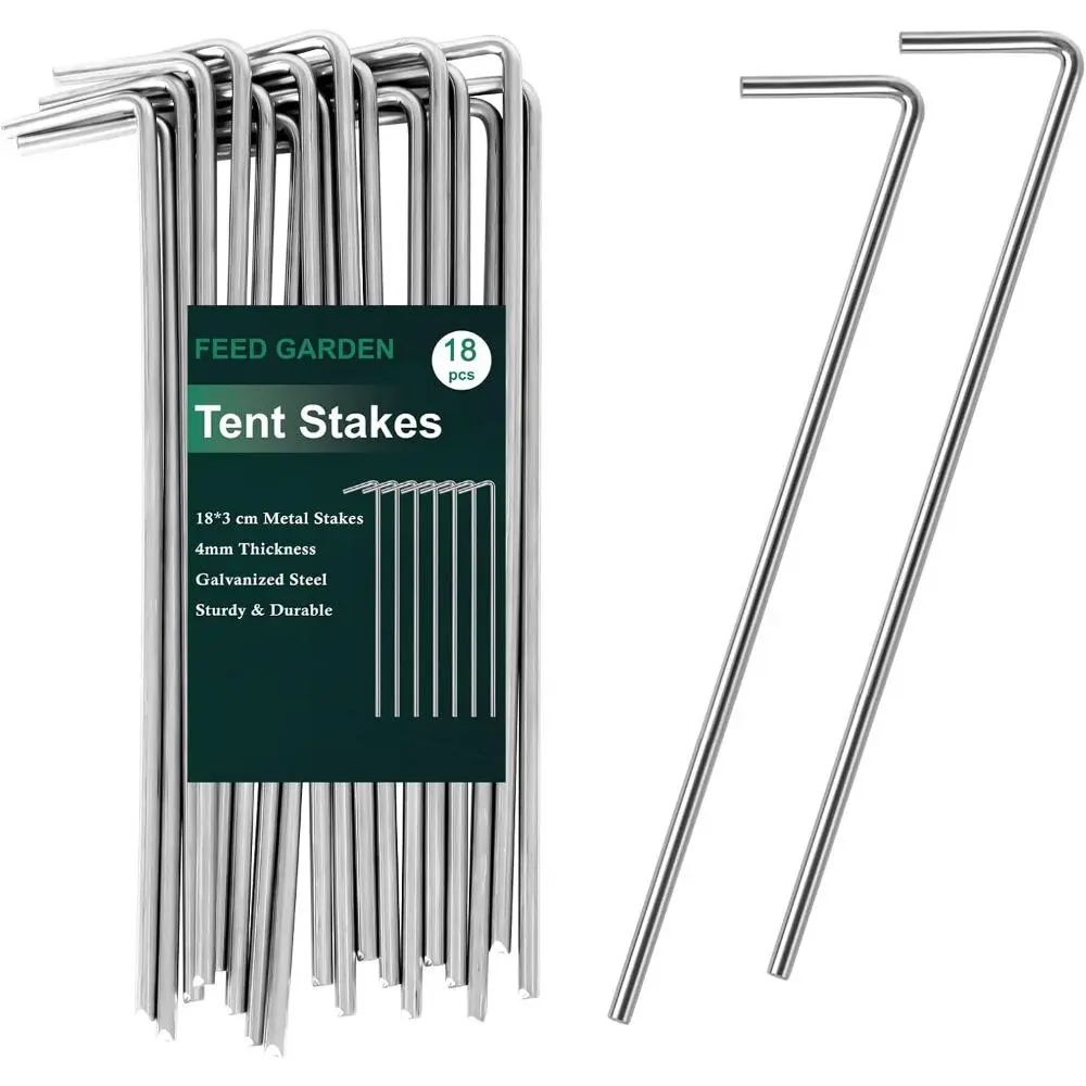 7 Inch Tent Stakes 18 Pack Yard Inflatable Stakes Metal Pegs Heavy Duty Garden Hooks Camping Tent Spikes For Outdoor Decorations, Canopies, Tarp and Outdoor Christmas Decorations