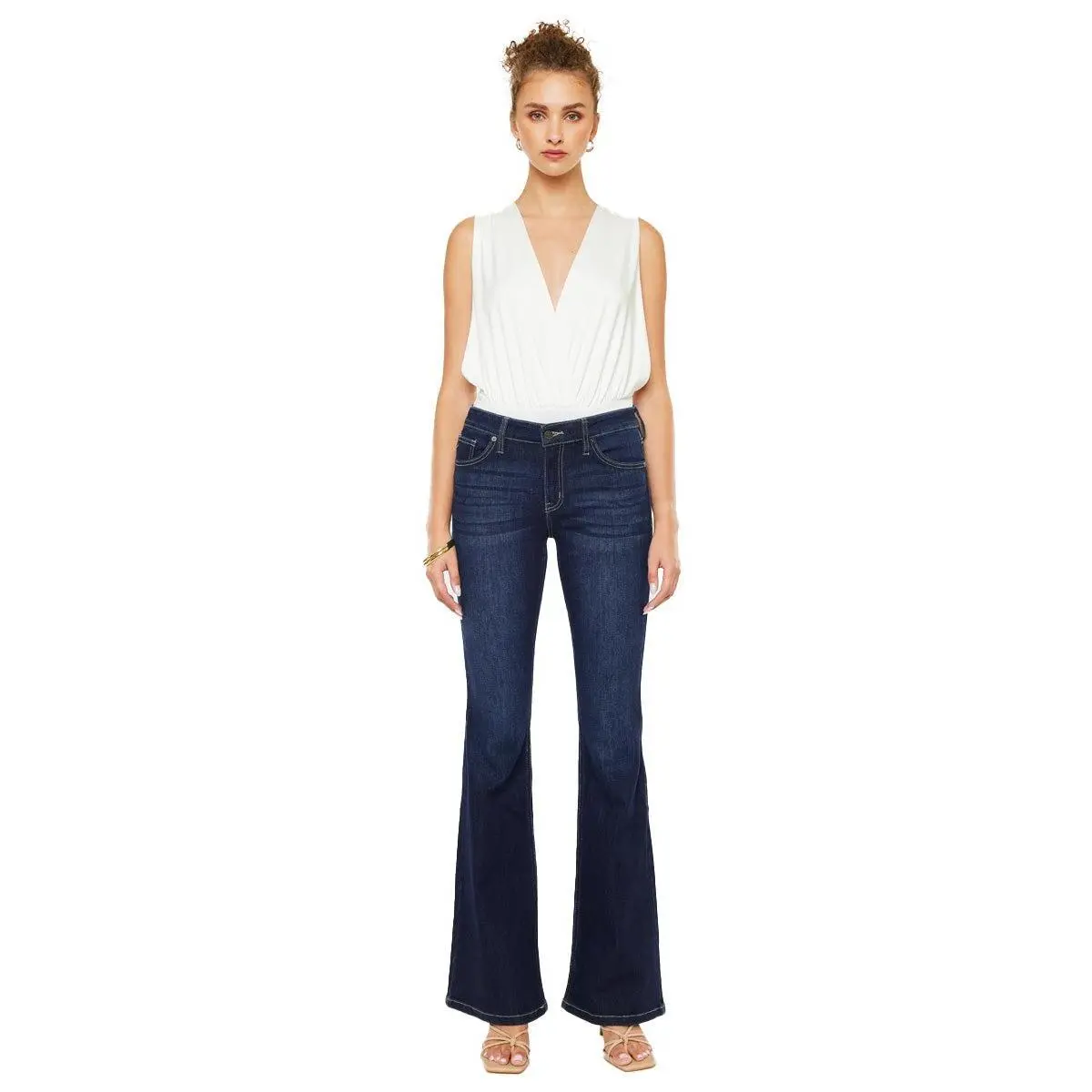Kancan Women's Mid-Rise Flare Boot Cut Denim Jeans - Cotton, Spandex Fabric, Pocket Design - Style kc6102 - Final Sale