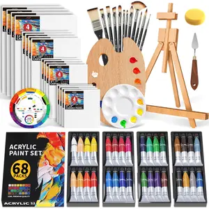 Set for Adults & , 67 count Canvas Painting Kits, 32 Colors   (22ML),Table Easel,Brushes,Canvas, Art Painting Supplies Kit for Students,Artists,Beginners