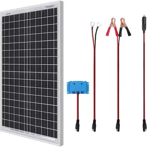 Renogy 30W 12V Solar Kit with 5A PWM Charge Controller and SAE Connection Cables, Ring Alligator Clips CIG Connectors for RV, Marine and Off-Grid System