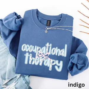 Trendy Occupational Therapy short-sleeve T-SHIRT Or Sweatshirt, Coquette Pink Bow OT, Occupational Therapist Crewneck Womenswear
