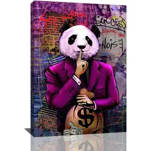 Canvas Wall Art Inspired by Banksy's Street Graffiti Aesthetics – Featuring Iconic Motifs Like the Monopoly Man and Panda, This Unique Modern Art Print Serves as a Distinctive Decor Piece for Living Rooms, Bedrooms, or Contemporary Offices.