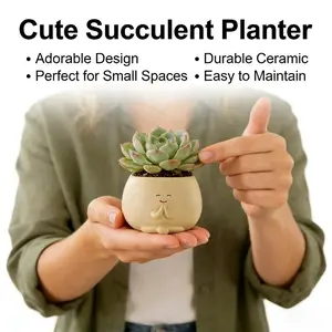 Cute Praying Buddha Succulent Pot, Mini Cartoon Planter for Indoor Plants, Small Ceramic Flower Pot for Home Office Desk Decor, Unique Gift for Plant Lovers
