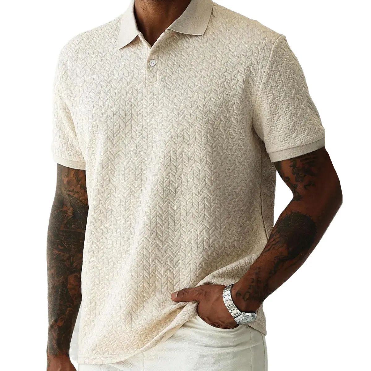 Jacquard collard polo - TikTok Shop