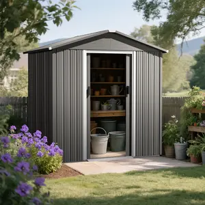 6 x 4 FT Garden Shed Storage Tool Shed with Sliding Doors, Gray